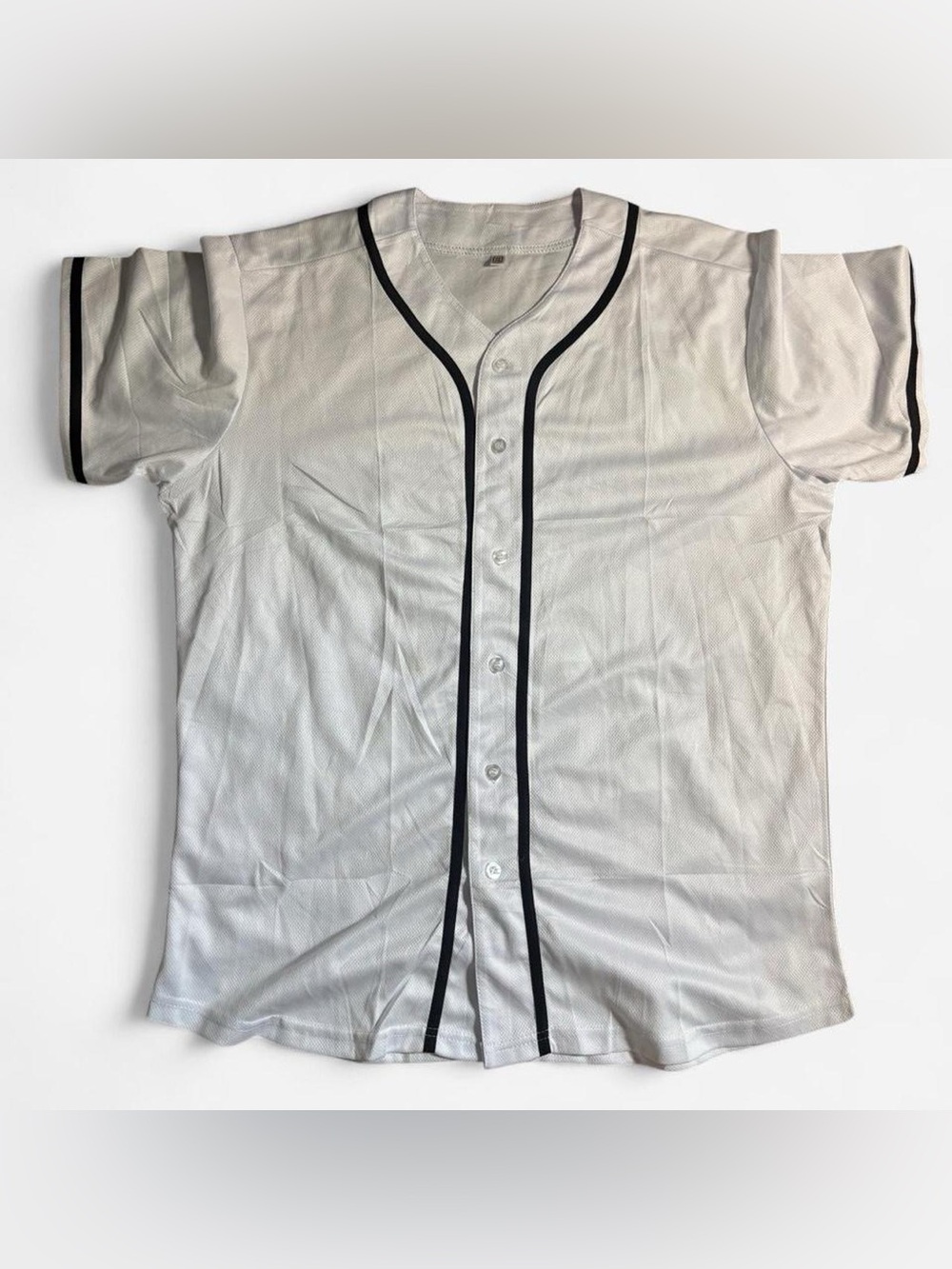 White Baseball Jersey with Black Trim - Size M